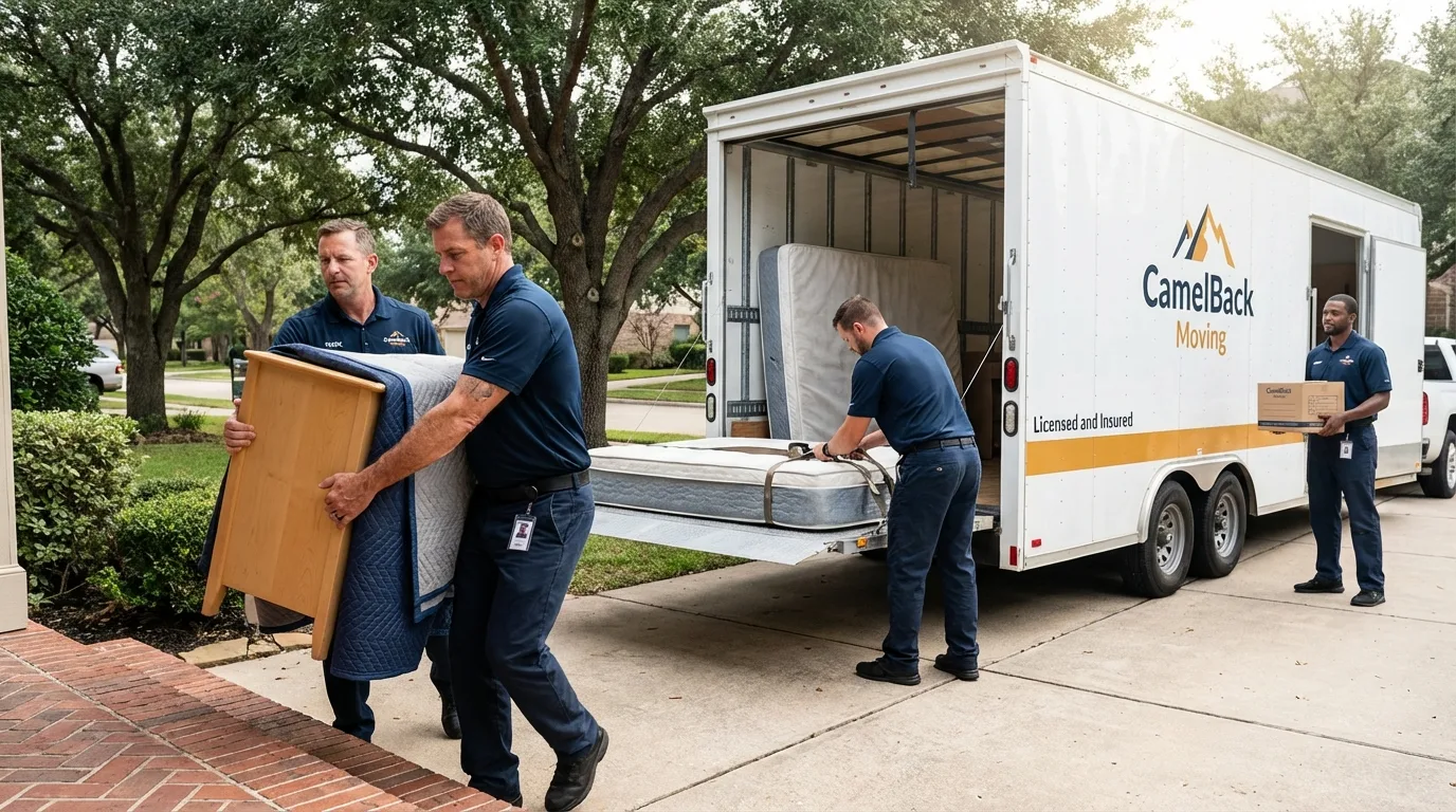 Crew loading residential truck for cross-state move from Girard, OH