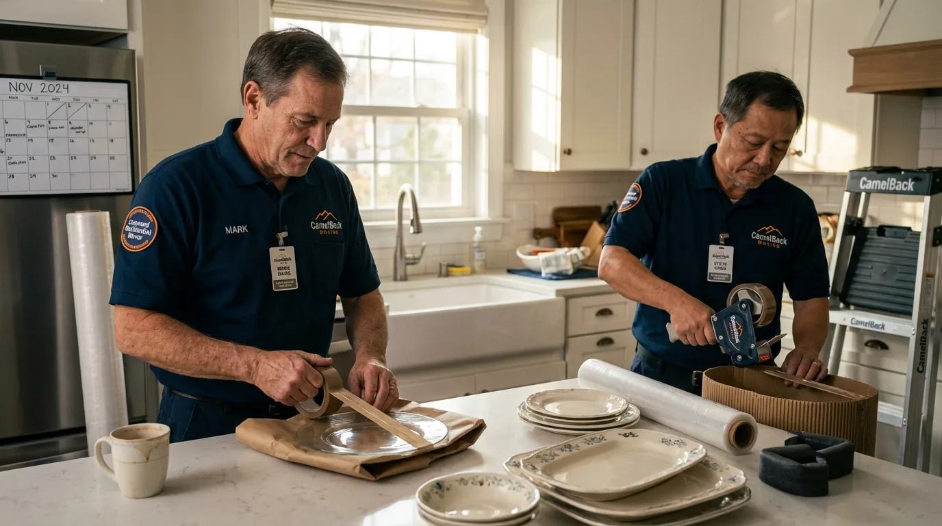 Professional crew packing kitchen dishware in Girard, OH